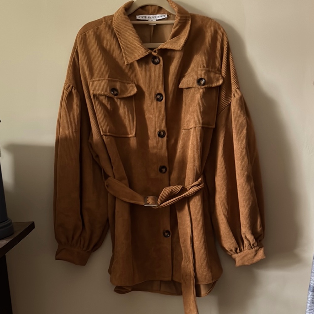 🐻🍂🥓🐌Brown Corduroy Belted Jacket